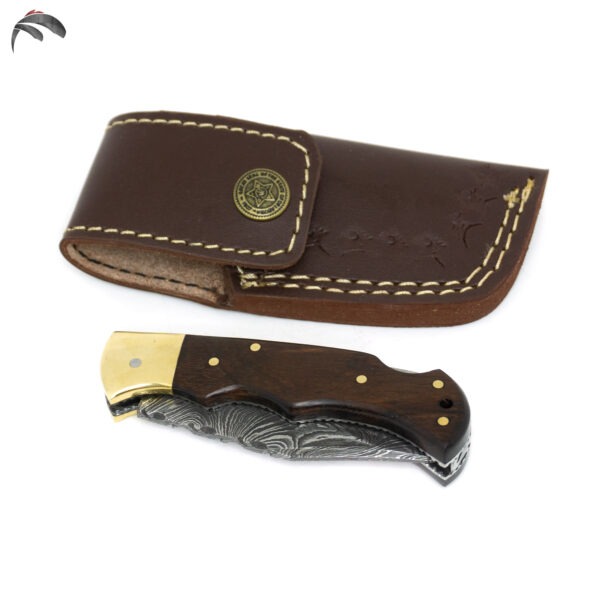 6.5 inch Damascus Steel Custom Handmade Camping Trekking Pocket Folder Utility Knife, Rosewood - Image 4