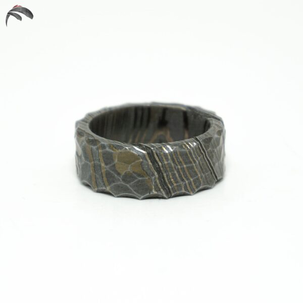 Laser Crafted Contemporary Handmade Men's Occasional Gift and Wedding Damascus Steel Mokume Gane Ring - Image 2