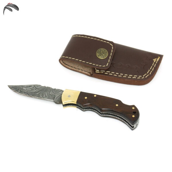 6.5 inch Damascus Steel Custom Handmade Camping Trekking Pocket Folder Utility Knife, Rosewood - Image 2