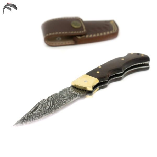 6.5 inch Damascus Steel Custom Handmade Camping Trekking Pocket Folder Utility Knife, Rosewood - Image 5