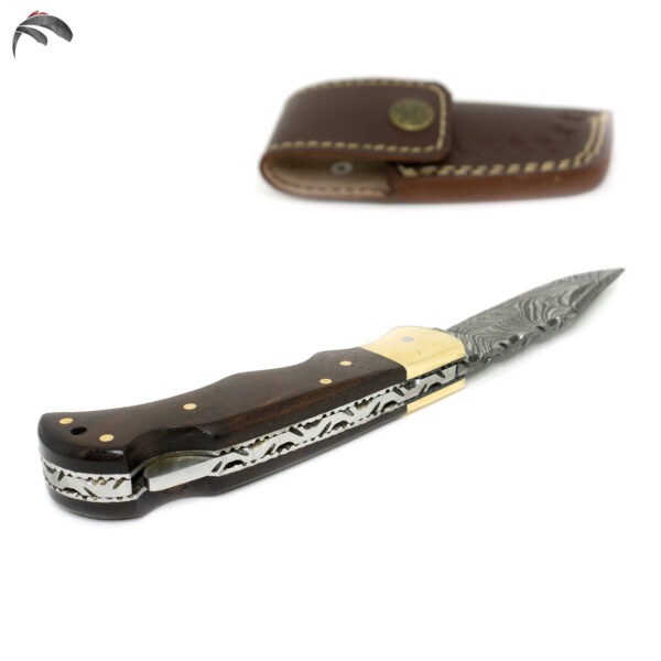 6.5 inch Damascus Steel Custom Handmade Camping Trekking Pocket Folder Utility Knife, Rosewood - Image 6