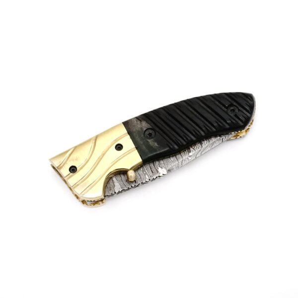 7.5 inch Damascus Steel Custom Handmade Camping Trekking Utility Groomsmen Gift Collectible Pocket Knife, Crafted Buffalo Horn - Image 5