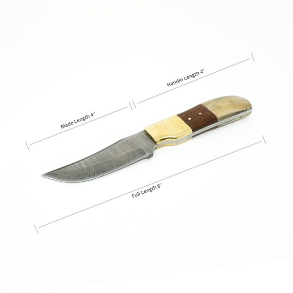 8 Inch Damascus Steel Custom Handmade Groomsmen Gift Camping Utility Collectible Knife, Walnut wood, Rams Horn - Image 6