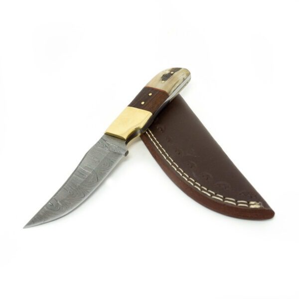 8 Inch Damascus Steel Custom Handmade Groomsmen Gift Camping Utility Collectible Knife, Walnut wood, Rams Horn