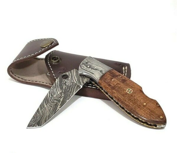 8 inch Damascus Steel Custom made Camping Utility Pocket Folder Knife, Rosewood