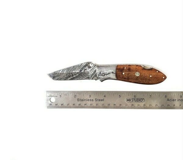 8 inch Damascus Steel Custom made Camping Utility Pocket Folder Knife, Rosewood - Image 2