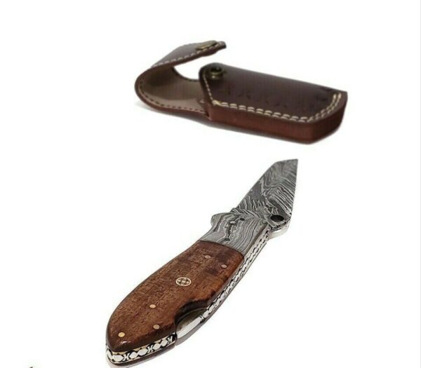 8 inch Damascus Steel Custom made Camping Utility Pocket Folder Knife, Rosewood - Image 4