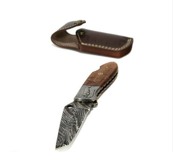 8 inch Damascus Steel Custom made Camping Utility Pocket Folder Knife, Rosewood - Image 3