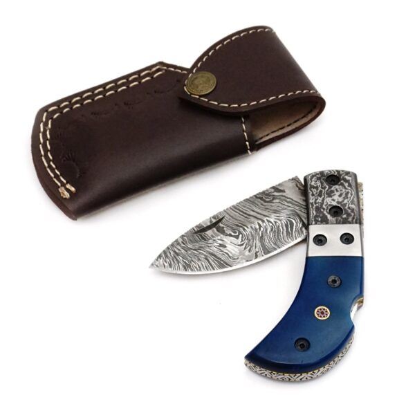 7 inch Custom Handmade Damascus Steel Camping Tracker Pocket Knife, Densified Camel Bone