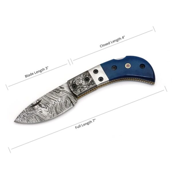 7 inch Custom Handmade Damascus Steel Camping Tracker Pocket Knife, Densified Camel Bone - Image 5