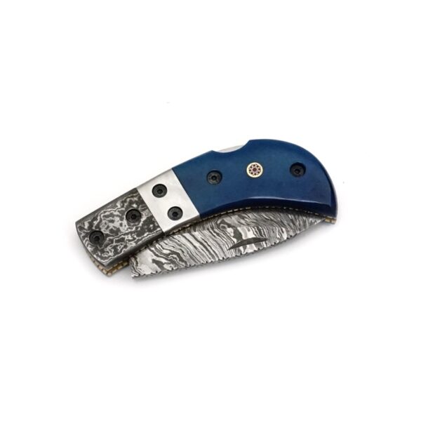 7 inch Custom Handmade Damascus Steel Camping Tracker Pocket Knife, Densified Camel Bone - Image 4