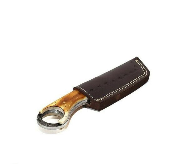 7 Inch Damascus Steel  Handmade Camping Trekking Utility Tanto Knife, Burnt Camel Bone - Image 2