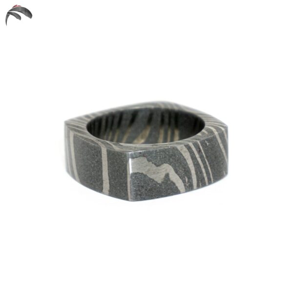 Contemporary Square Shaped Handmade Men's Occasional Gift and Wedding Damascus Steel Mokume Gane Ring - Image 2