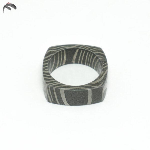 Contemporary Square Shaped Handmade Men's Occasional Gift and Wedding Damascus Steel Mokume Gane Ring - Image 3