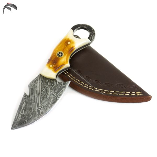 6 Inch Damascus Steel Custom made Hunting Camping Trekking Utility Knife, Gut Hook ( Full Tang)