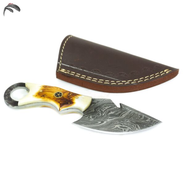 6 Inch Damascus Steel Custom made Hunting Camping Trekking Utility Knife, Gut Hook ( Full Tang) - Image 3