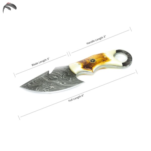 6 Inch Damascus Steel Custom made Hunting Camping Trekking Utility Knife, Gut Hook ( Full Tang) - Image 5
