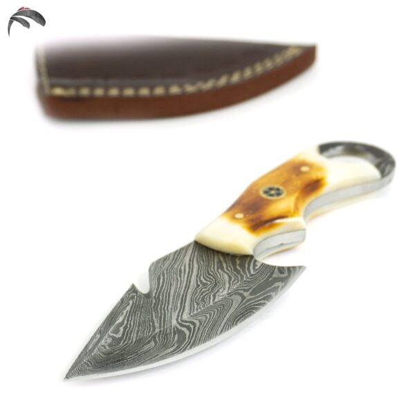 6 Inch Damascus Steel Custom made Hunting Camping Trekking Utility Knife, Gut Hook ( Full Tang) - Image 4