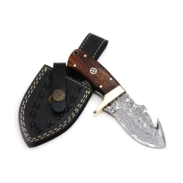 6.5 Inch Damascus Steel Handmade Camping Trekking Utility Collectible Knife with Gut Hook Engraved Christmas Day Gift