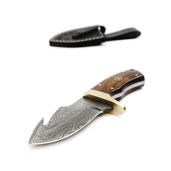 6.5 Inch Damascus Steel Handmade Camping Trekking Utility Collectible Knife with Gut Hook Engraved Christmas Day Gift - Image 4