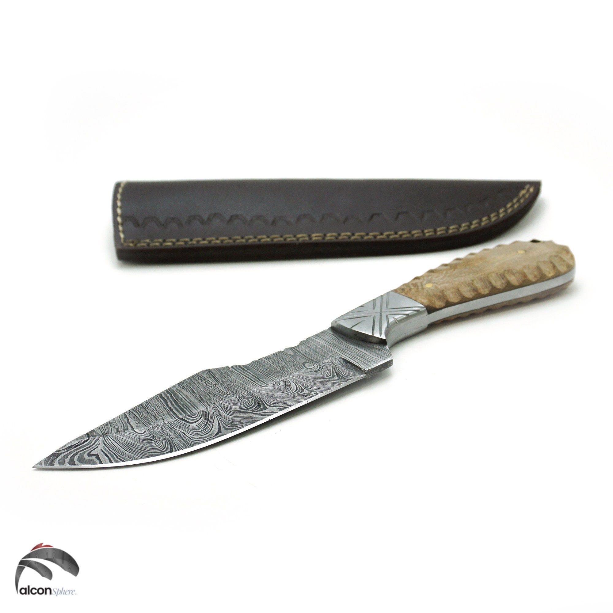 Damascus Steel Handmade Hunting Camping Trekking Utility Tool Knife Accessories Gift for him Engraved Christmas Day Gift - Image 4